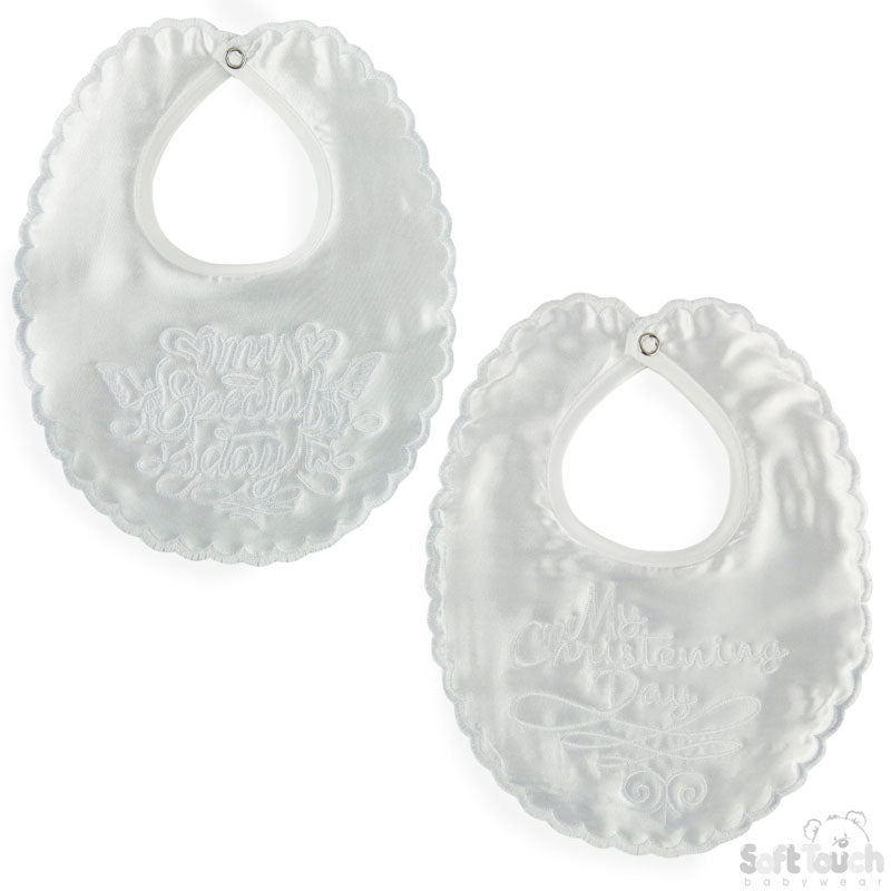 White Small Satin Christening Bib-P5172-W