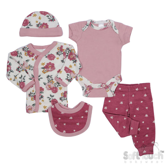 FLORAL TINY BABY GIRLS 5 PIECE GARMENT SET (6pc Set) - PR27