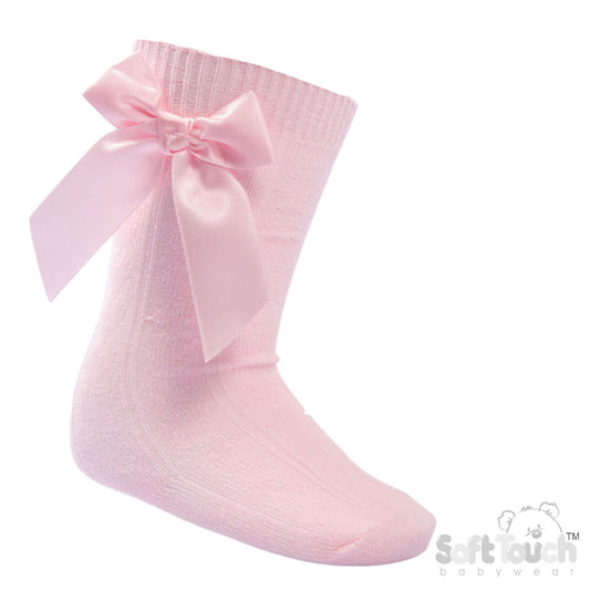 Pink Children's 'Adorable' Knee Length  Socks w/Satin Bow (2-9 Years) S151-P