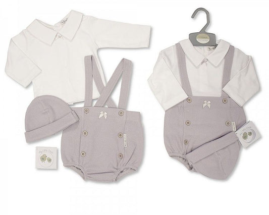 Baby 2 pcs Short Dungaree Set with Bow and Hat-Bis-2020-2446