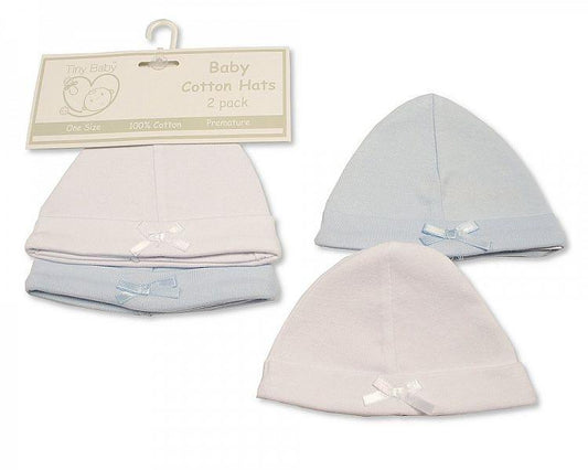 Premature Baby Boys Hats with Bow - 2-Pack (Pb-20-478) - Kidswholesale.co.uk