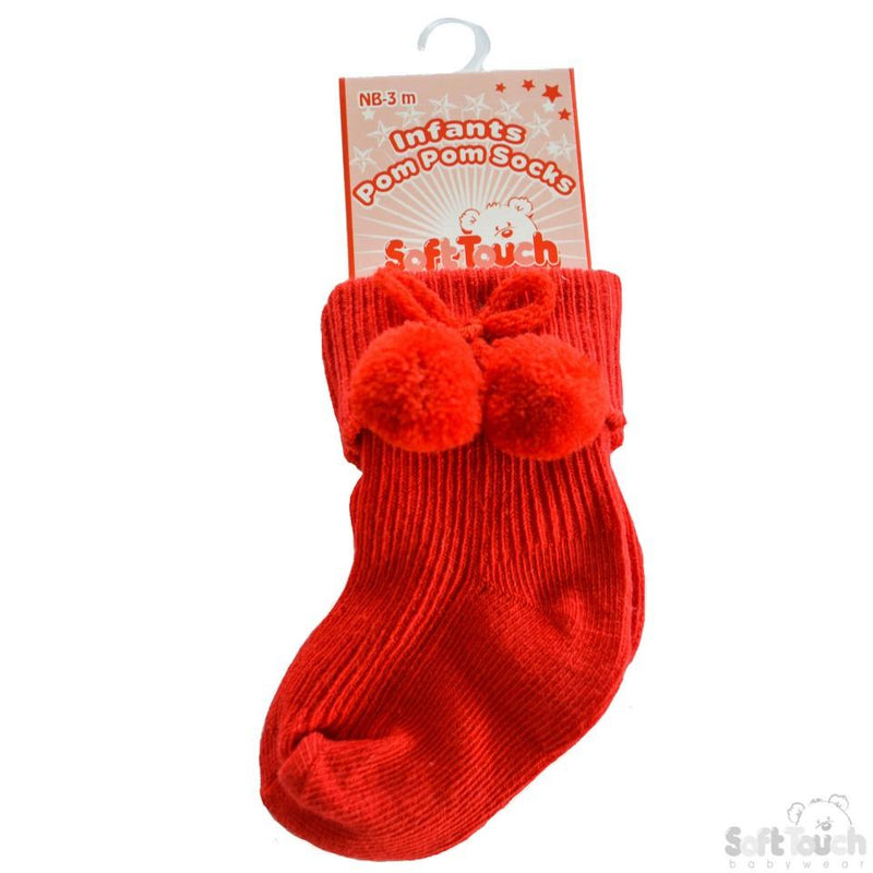 Red Pom-Pom Socks - Nb-18M - (S119-r) - Kidswholesale.co.uk